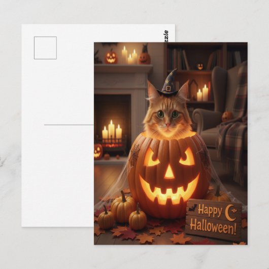 Zoe Cat in Pompoen Halloween voor Kattenliefhebber Briefkaart (Voorkant / Achterkant)