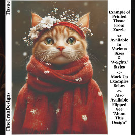 Zoe Cat in Rode Sneeuwvlok Sjaal ED8L Decoupage Tissuepapier