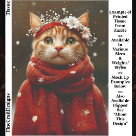 Zoe Cat in Rode Sneeuwvlok Sjaal ED8R Decoupage Tissuepapier