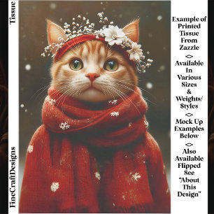 Zoe Cat in Rode Sneeuwvlok Sjaal ED8R Decoupage Tissuepapier
