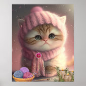 Zoe Cat in Roze Breien Muts en Sjaal Yarn Art Poster (Voorkant)