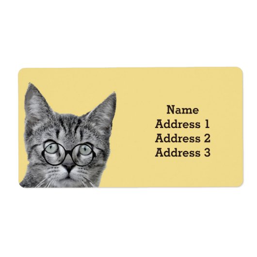 Zoe Cat met Bril op Gele Adreslabel Etiket (Voorkant)