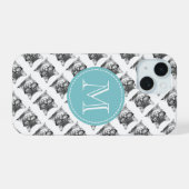 Zoe cat met bril patroon aangepaste monogram iPhone 15 case (Achterkant horizontaal)