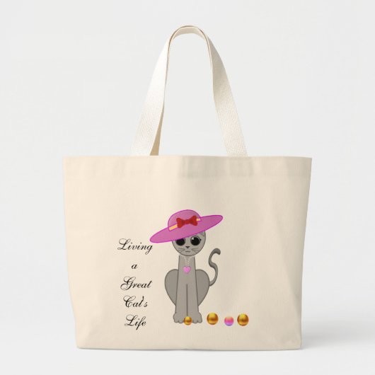 Zoe Cat met Hoed Grote Tote Bag (Voorkant)