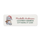 Zoe Cat met Kerstmuts Kerst Retouradres Etiket (Voorkant)