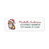 Zoe Cat met Kerstmuts Kerst Retouradres Etiket (Voorkant)