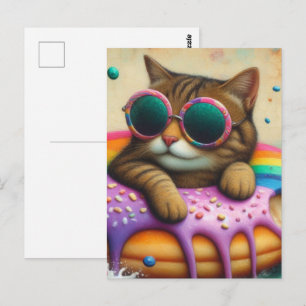 Zoe Cat op een drijvende Donut Briefkaart