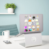 Zoe Cat Sticker Pack Kawaii Mochi Katten (Laptop op bureau)