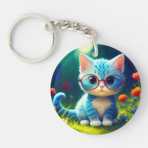 Zoe Cute Blauwe Kitten Met Bril-47067 Sleutelhanger