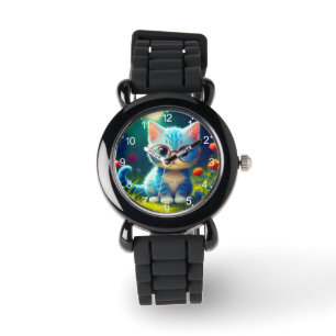 Zoe Cute Blauwe Kitten met een Bril-47067 Horloge