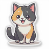 Zoe Cute Calico Kitten – Kawaii Kunststicker Sticker (Voorkant)