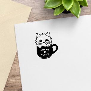 Zoe Cute Cartoon Kat in een Koffiemok 1x1 Rubberstempel