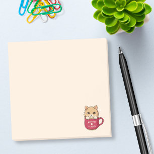Zoe Cute Cartoon Kat in Koffiemok Beige Post-it® Notes