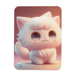 Zoe Cute Grote Ogen Fluffy Witte Kat Magneet