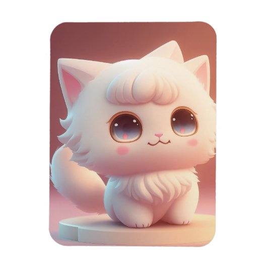 Zoe Cute Grote Ogen Fluffy Witte Kat Magneet (Verticaal)