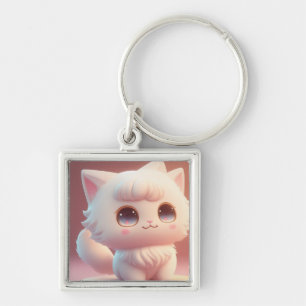 Zoe Cute Grote Ogen Fluffy Witte Kat Sleutelhanger