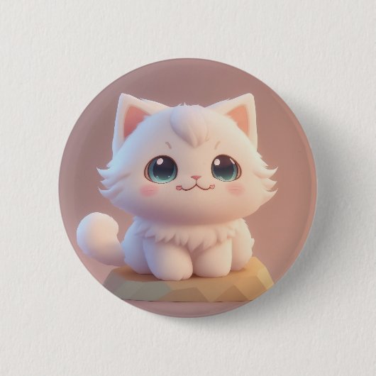 Zoe Cute Grote Ogen Fluffy Witte Kitten Ronde Button 5,7 Cm (Voorkant)