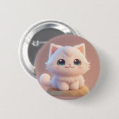 Zoe Cute Grote Ogen Fluffy Witte Kitten Ronde Button 5,7 Cm (Voorkant /achterkant)