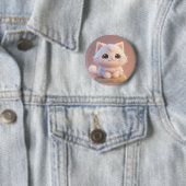 Zoe Cute Grote Ogen Fluffy Witte Kitten Ronde Button 5,7 Cm (In situ)