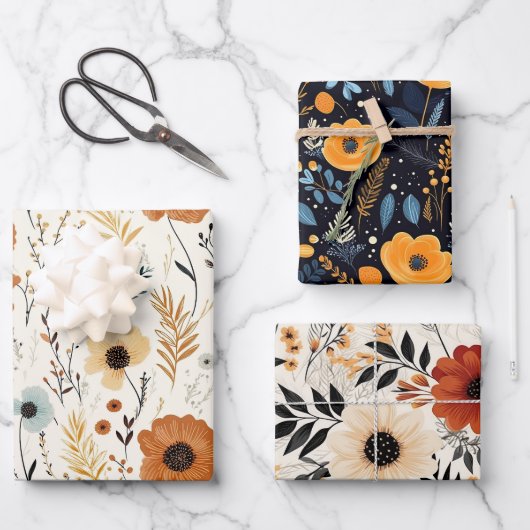 Zoe Cute Herfst Bloemen Boho Stijl Inpakpapier Vel (Voorkant)