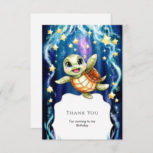 Zoe Cute Kinderen Schildpad Verjaardag Bedankkaart (Voorkant / Achterkant)