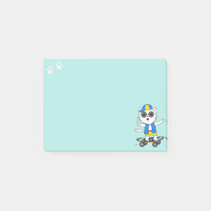 Zoe Cute Skater Kat op Licht Tealblauw Post-it® Notes
