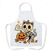 Zoe Cute Skeleton Kat Print Apron, Medium