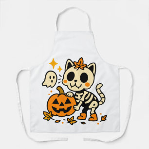 Zoe Cute Skeleton Kat Print Apron, Medium Schort