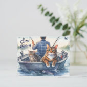 Zoe Cute Tabbykatten gaan vissen met papa  Feestdagenkaart (Staand voorkant)