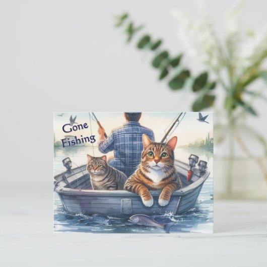 Zoe Cute Tabbykatten gaan vissen met papa  Feestdagenkaart (Staand voorkant)