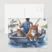 Zoe Cute Tabbykatten gaan vissen met papa  Feestdagenkaart (Voorkant / Achterkant)