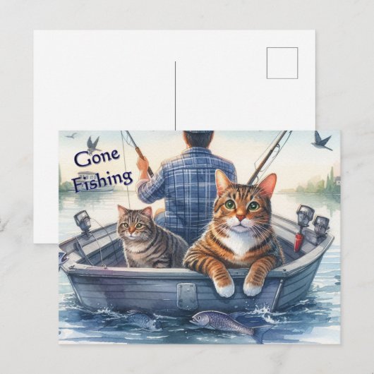 Zoe Cute Tabbykatten gaan vissen met papa  Feestdagenkaart (Voorkant / Achterkant)
