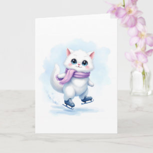 Zoe Cute Winter Witte Kitten Schaatsen Blank Gevou Kaart