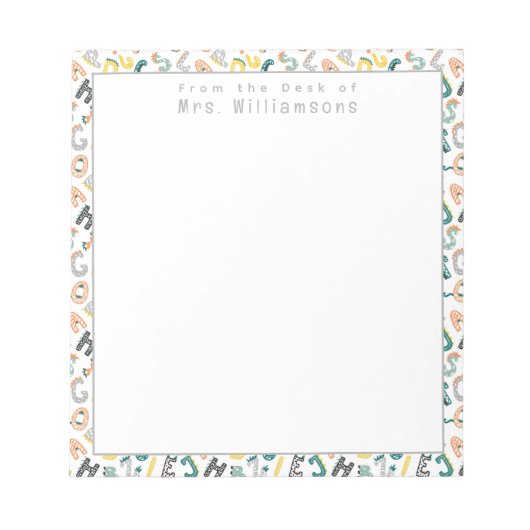 Zoe Dinosaur Alfabet - Van het Buro van de Juf Notitieblok (Voorkant)