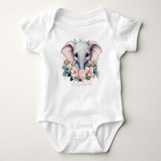 Zoe en Kleurrijke Bloemige Baby Olifant Romper (Voorkant)