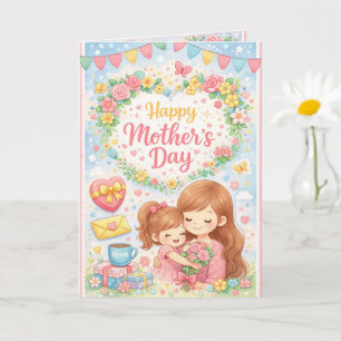 Zoe Florale Moederdagkaart Pastel Kleur Vintage Kaart