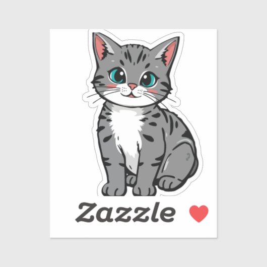 Zoe Gray Tabby Kat Sticker – Schattige Cartoon Kat (Vel)