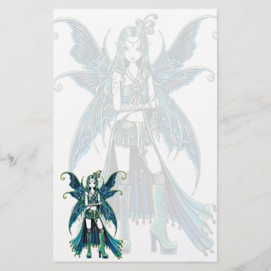 "Zoe" Green Celetial Star Fairy Art Stationery Briefpapier (Voorkant)