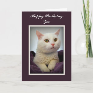 Zoe Happy Birthday White Cat Card Kaart