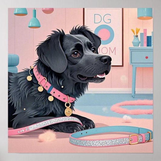 Zoe hond roze blauwe bling hond moeder poster (Voorkant)
