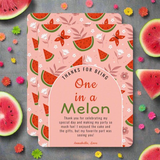 Zoe in Melon Watermeloen Vlinders Bloemen Bedankkaart