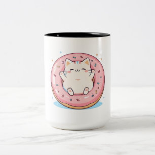 Zoe Kat in Donut Kawaii Zoete Ontwerp Tweekleurige Koffiemok