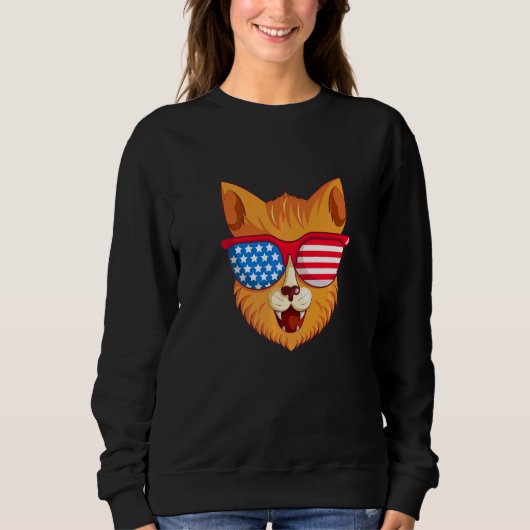 Zoe Kat Met Amerikaanse Vlag Bril Trui (Voorkant)
