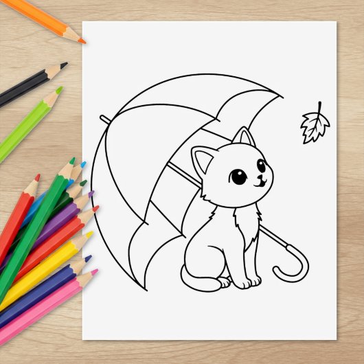 Zoe Kat onder Paraplu Kleurplaat Rubberstempel