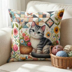 Zoe Kat op Bloemendek Cottagecore Kunst Kussen