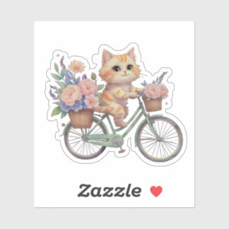 Zoe Kat op Bloemige Fiets Sticker