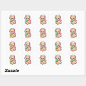 Zoe Kat Roze Koptelefoon Eet Macaron Sticker (Vel)