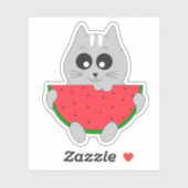 Zoe Kat Sticker; Kitten Eet Watermeloen Sticker (Vel)