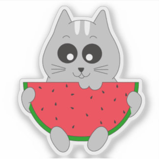 Zoe Kat Sticker; Kitten Eet Watermeloen Sticker