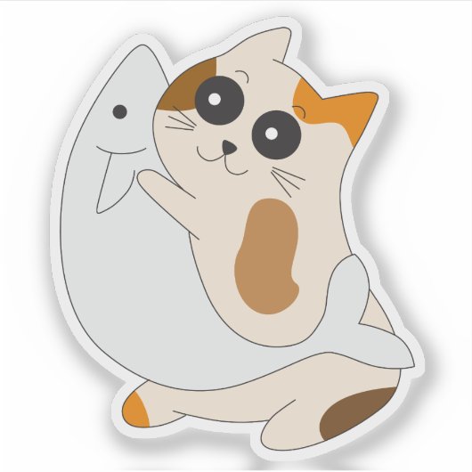 Zoe Kat Sticker; Kitten met Vis Sticker (Voorkant)